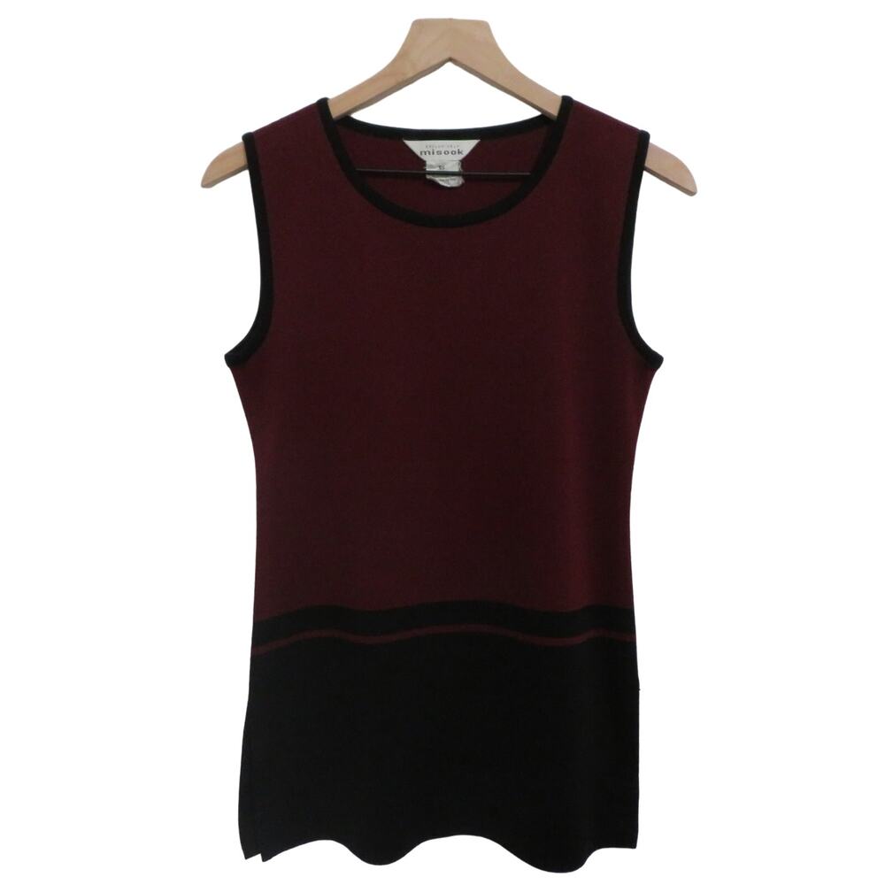 Misook Womens Sz XS Burgundy Black Sleeveless Colorblock Top Business Casual